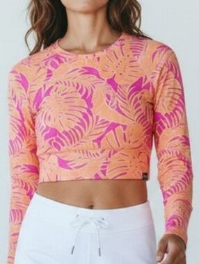Salt Life Coral Pink Long Sleeve Cropped Rash Guard Swim Top S